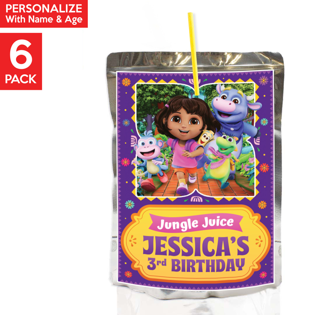 Dora Fun 3D PERSONALIZED VINYL Juice Labels - 6 PK