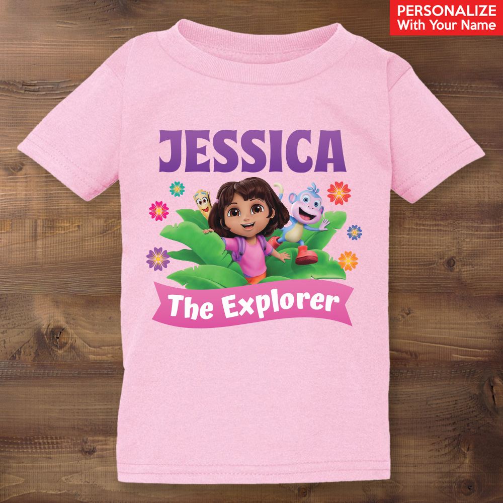 Dora Personalized Name Explorer Light Pink T-shirt