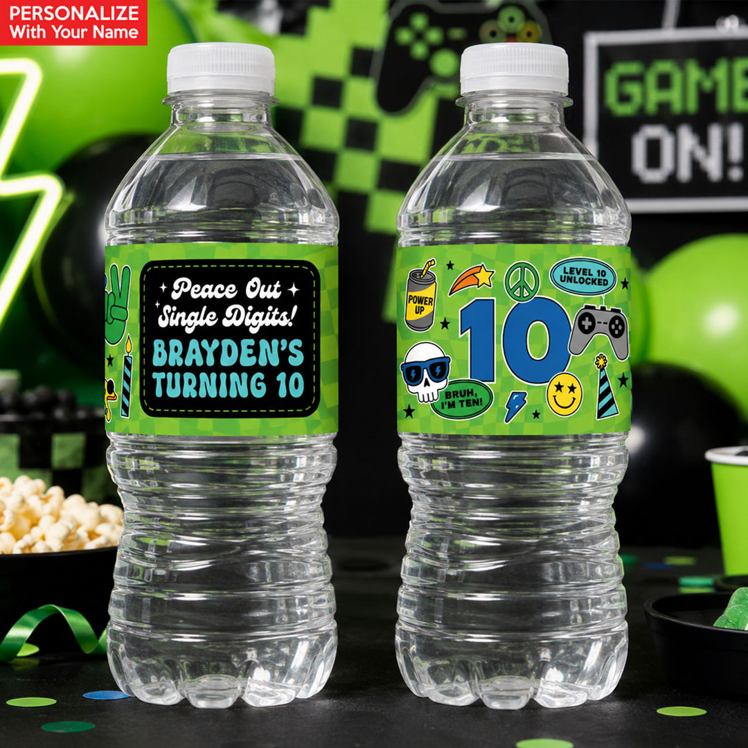 10th Birthday Boy PERSONALIZED VINYL Bottle Labels - 10 PK