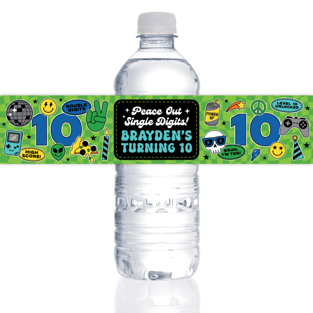 10th Birthday Boy PERSONALIZED VINYL Bottle Labels - 10 PK