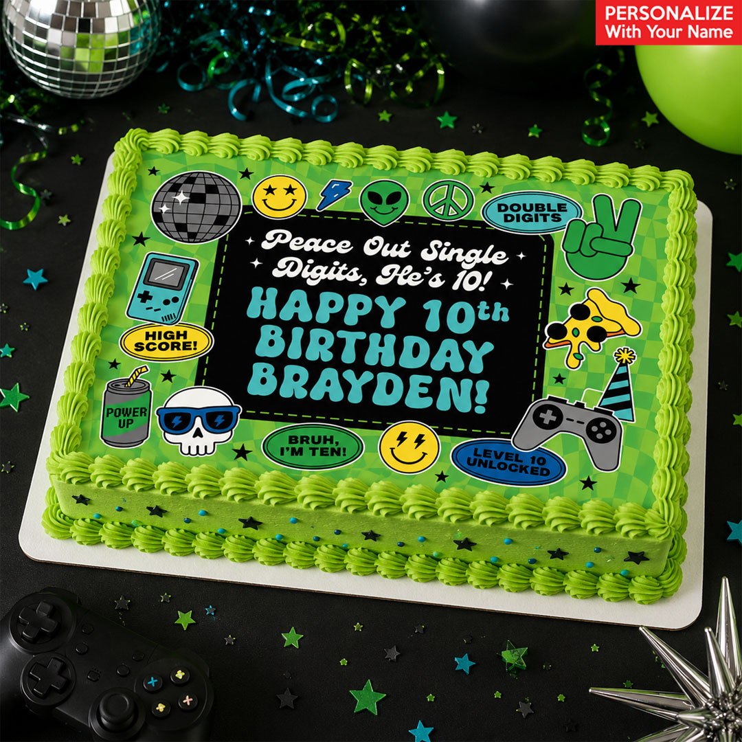 10th Birthday Boy Double Digits Personalized Cake Edible Icing