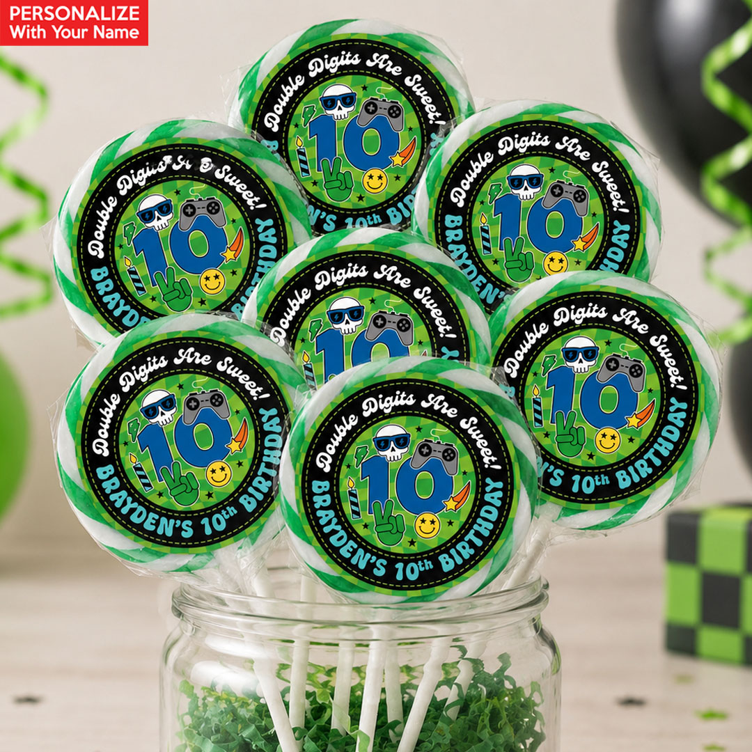 10th Birthday Boy PERSONALIZED Lollipops - 12 Pk