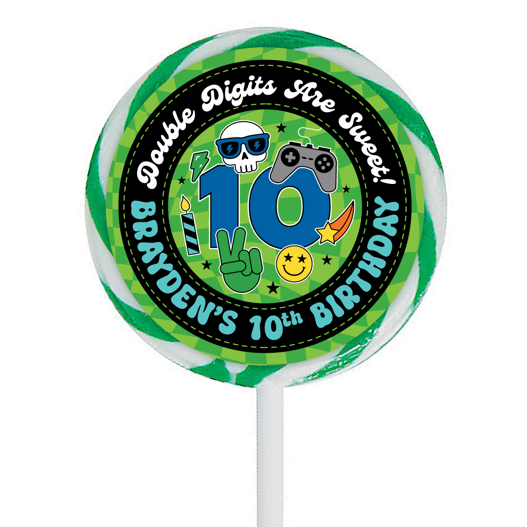10th Birthday Boy PERSONALIZED Lollipops - 12 Pk