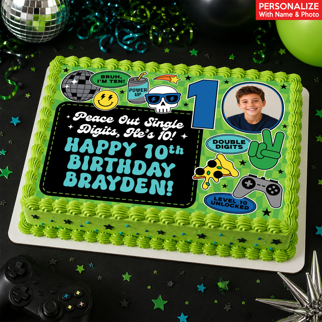 10th Birthday Boy Double Digits Photo Personalized Edible Icing