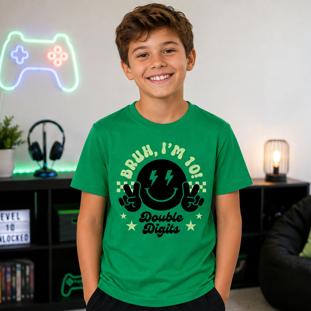 10th Birthday Double Digits Bruh Green T-shirt