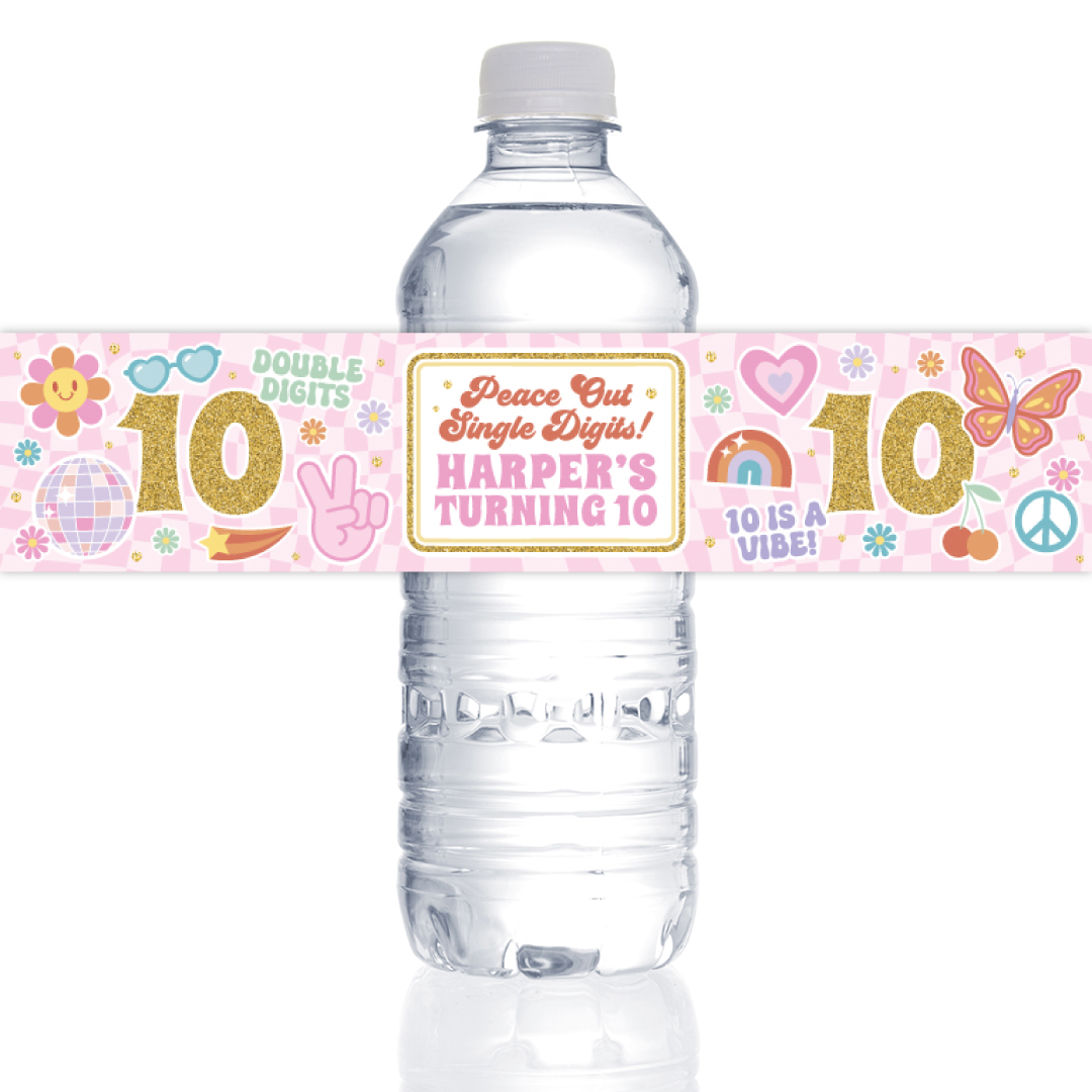 10th Birthday Girl PERSONALIZED VINYL Bottle Labels - 10 PK