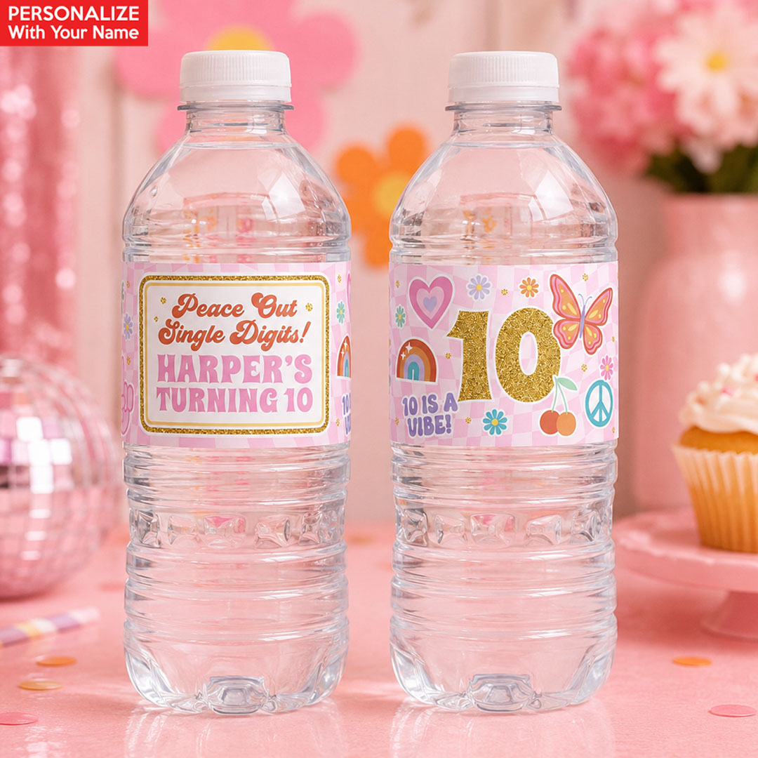 10th Birthday Girl PERSONALIZED VINYL Bottle Labels - 10 PK