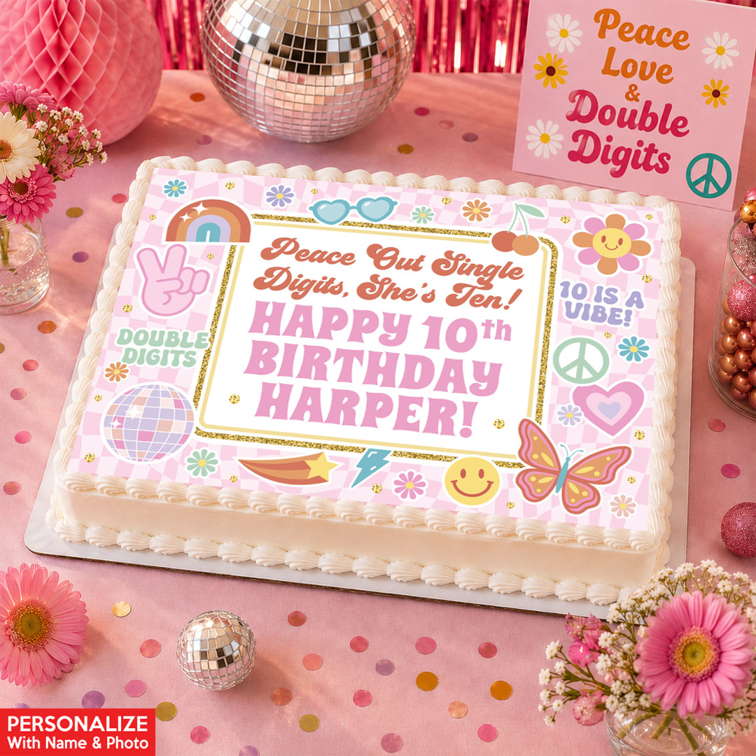 10th Birthday Girl Double Digits Personalized Cake Edible Icing