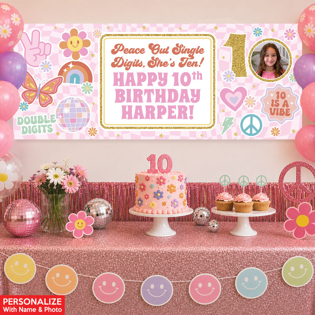 10th Birthday Girl PHOTO PERSONALIZED Giant Vinyl Banner