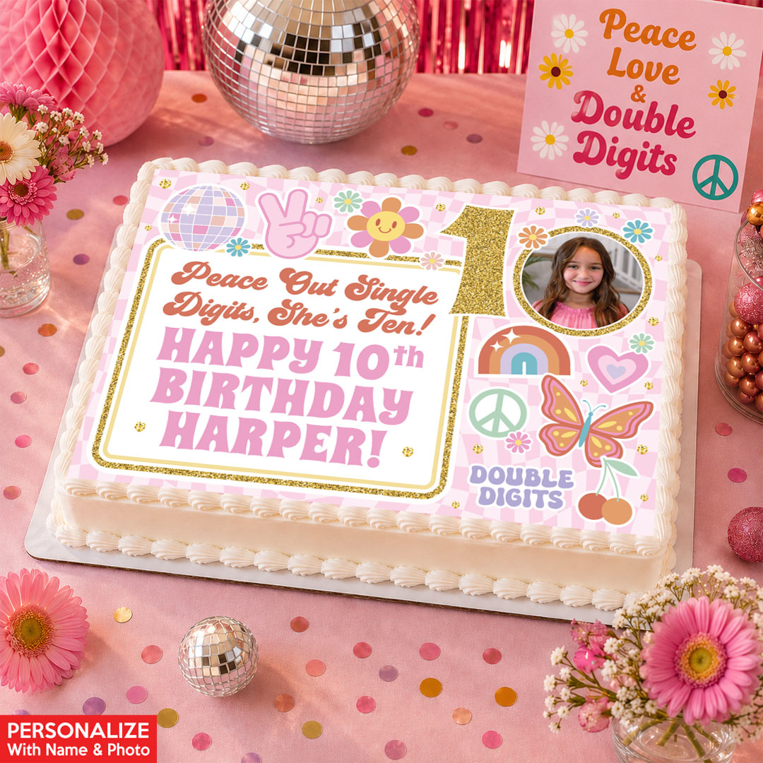 10th Birthday Girl Double Digits Photo Personalized Edible Icing