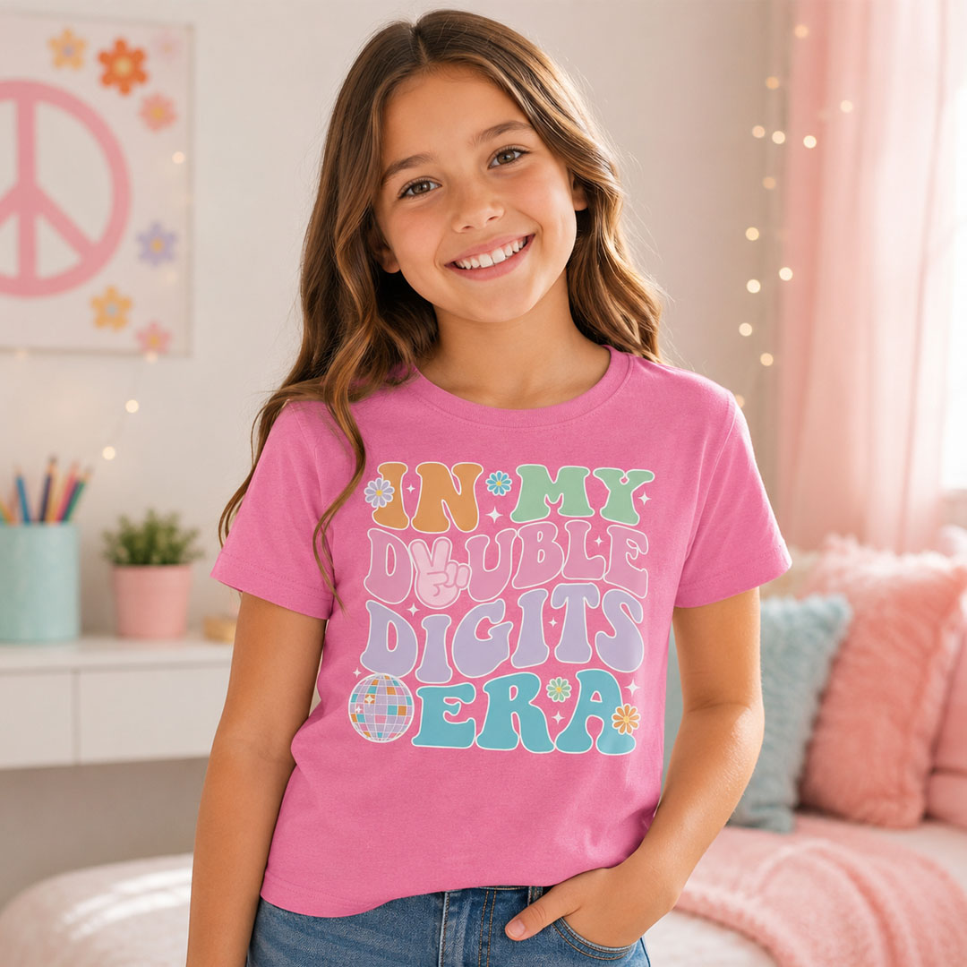 Double Digit Era Groovy 10th Birthday Pink T-shirt