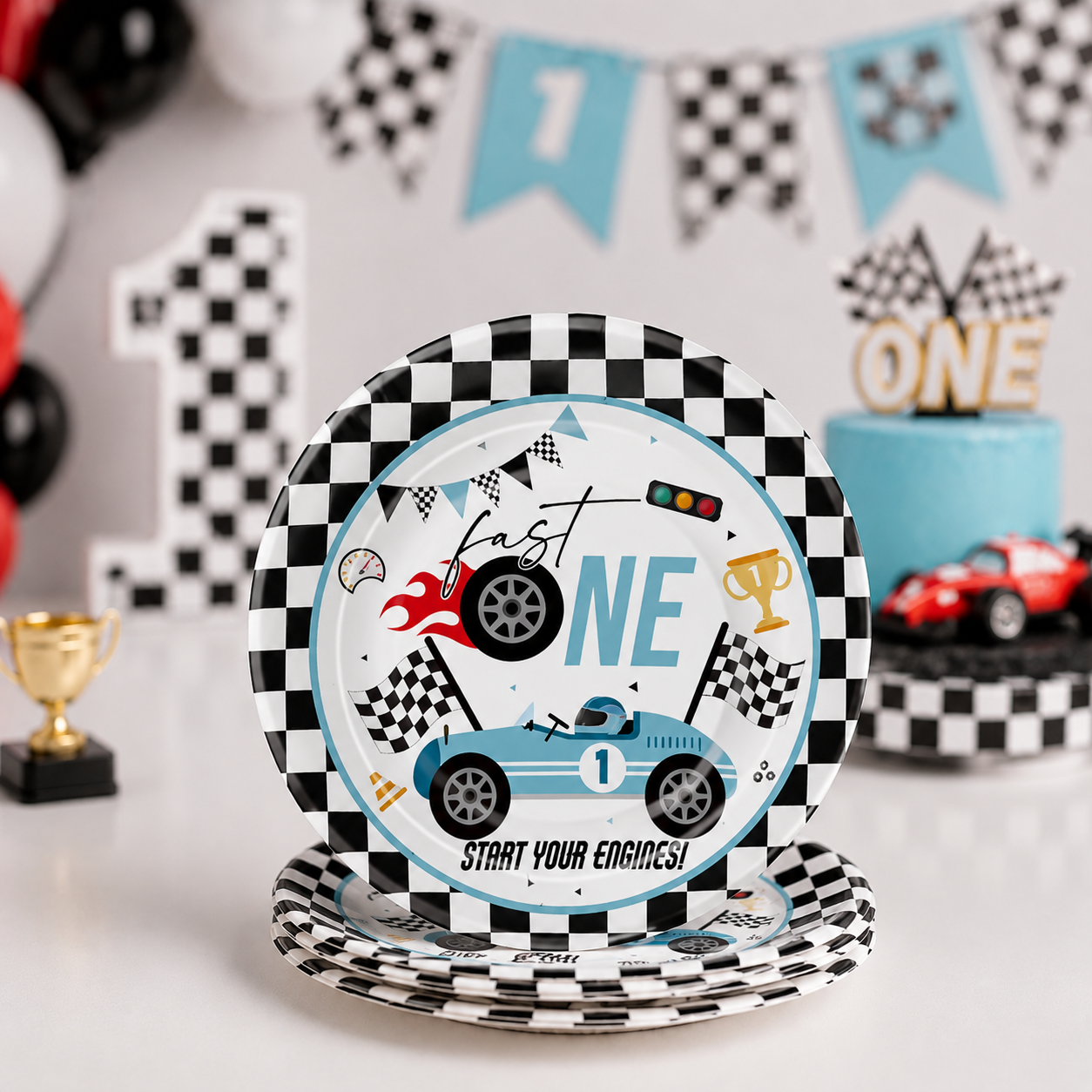 Fast One Racing Dessert Plates - 10 PK