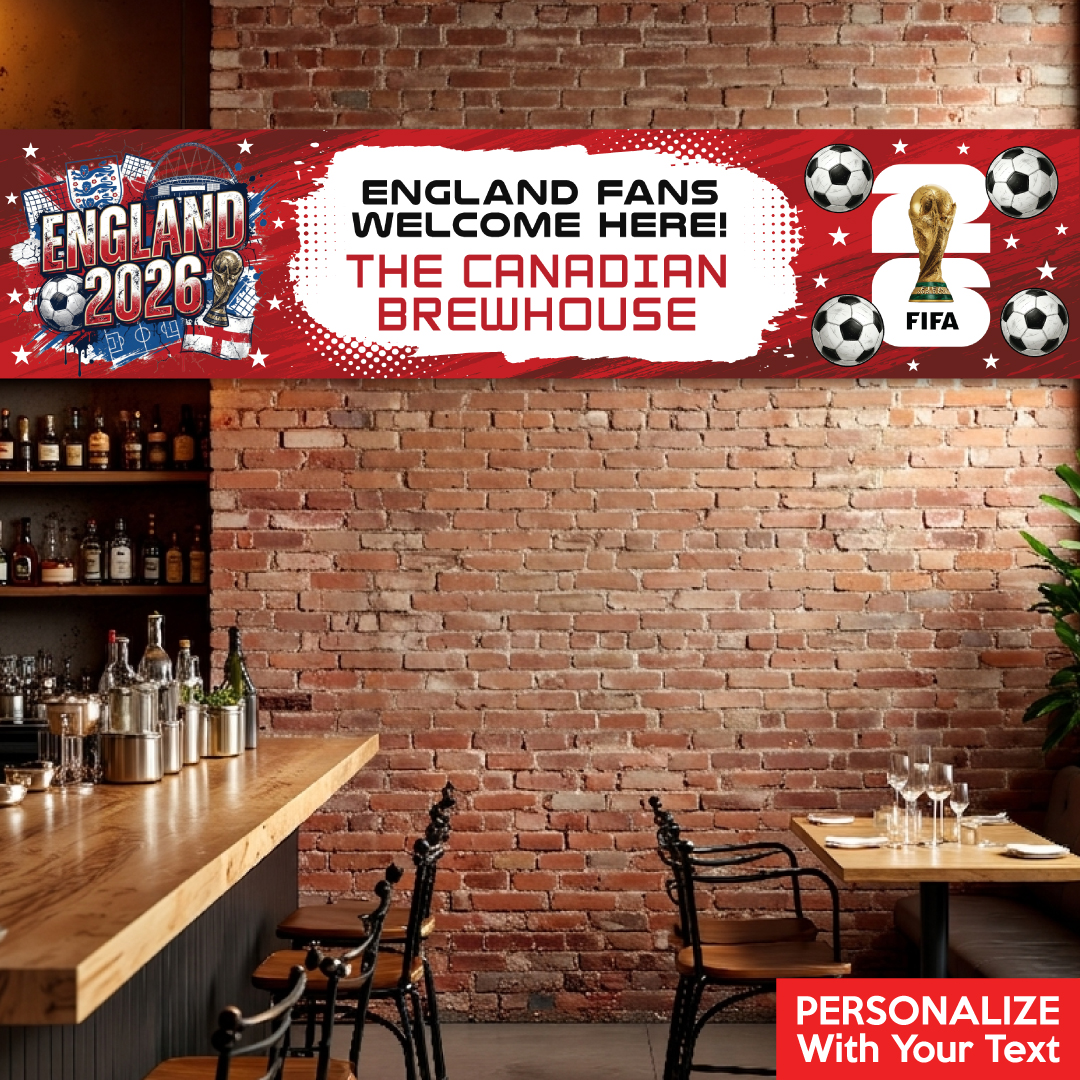 England FIFA World Cup Soccer PERSONALIZED Vinyl Banner