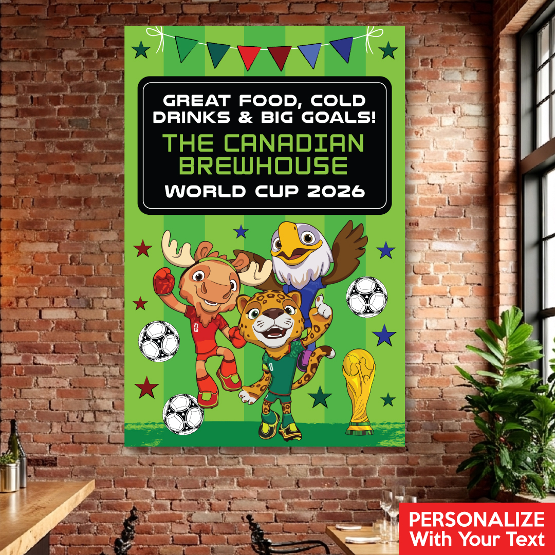 Mascot FIFA World Cup Soccer PERSONALIZED Giant Vinyl Door Sign