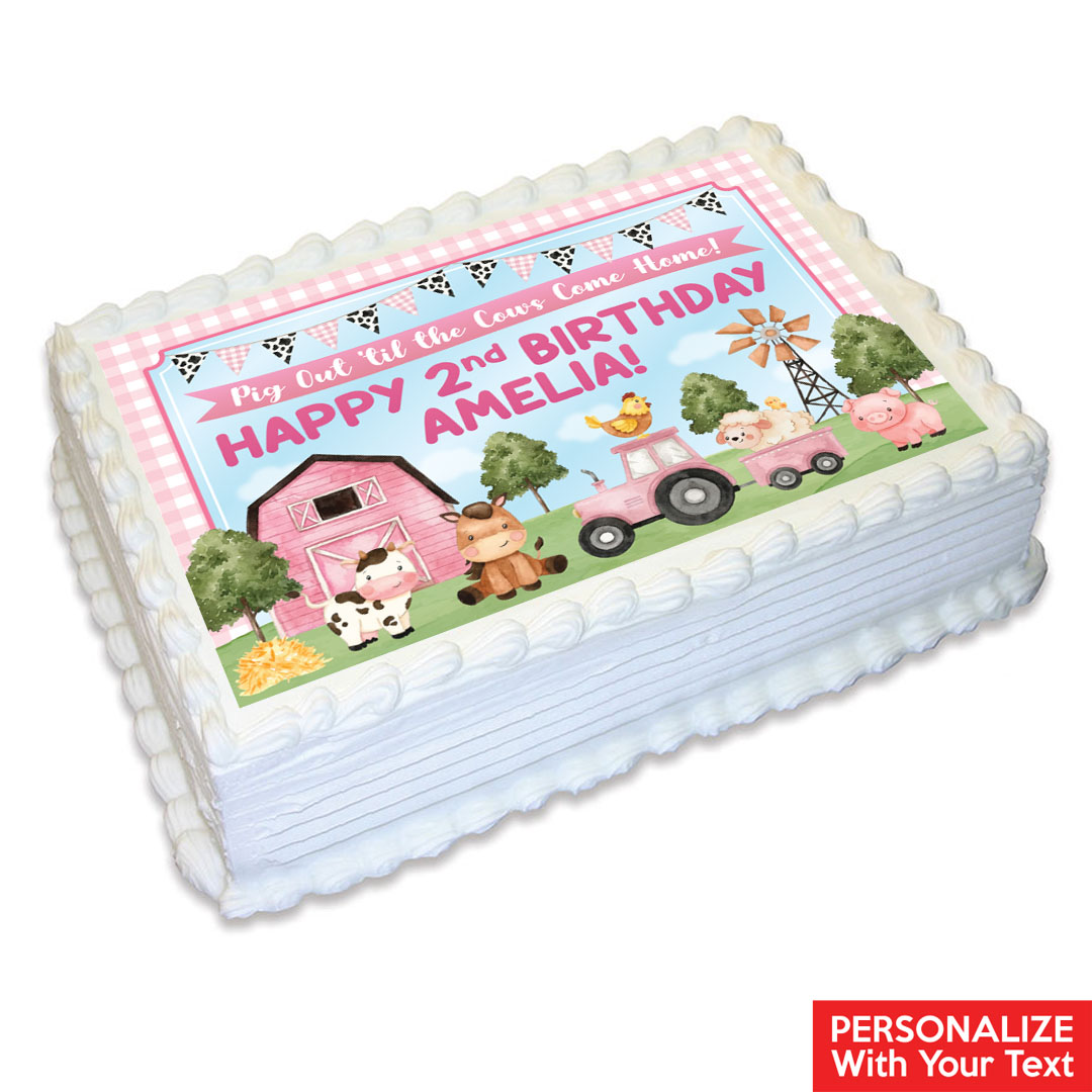 Pink Barnyard 1st Personalizable Edible Icing