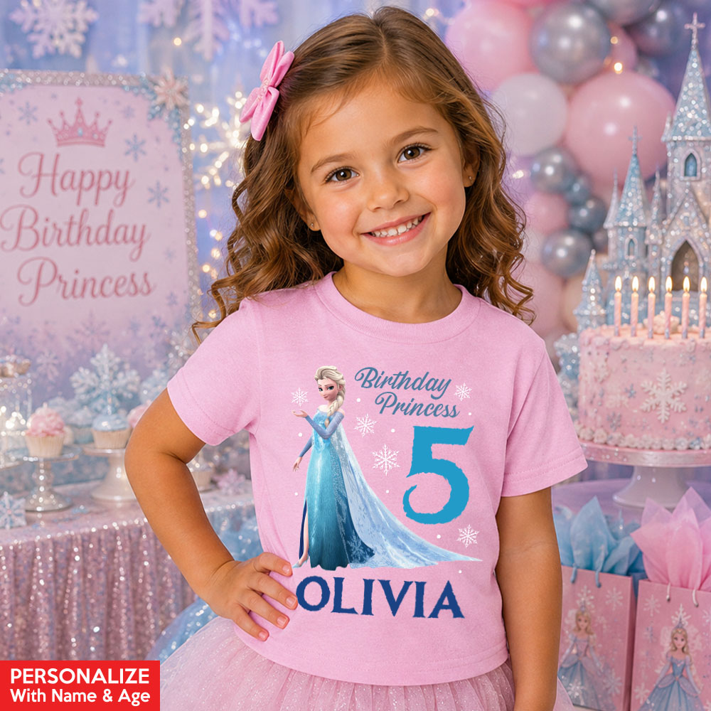 Frozen Birthday Princess Personalized Light Pink T-shirt