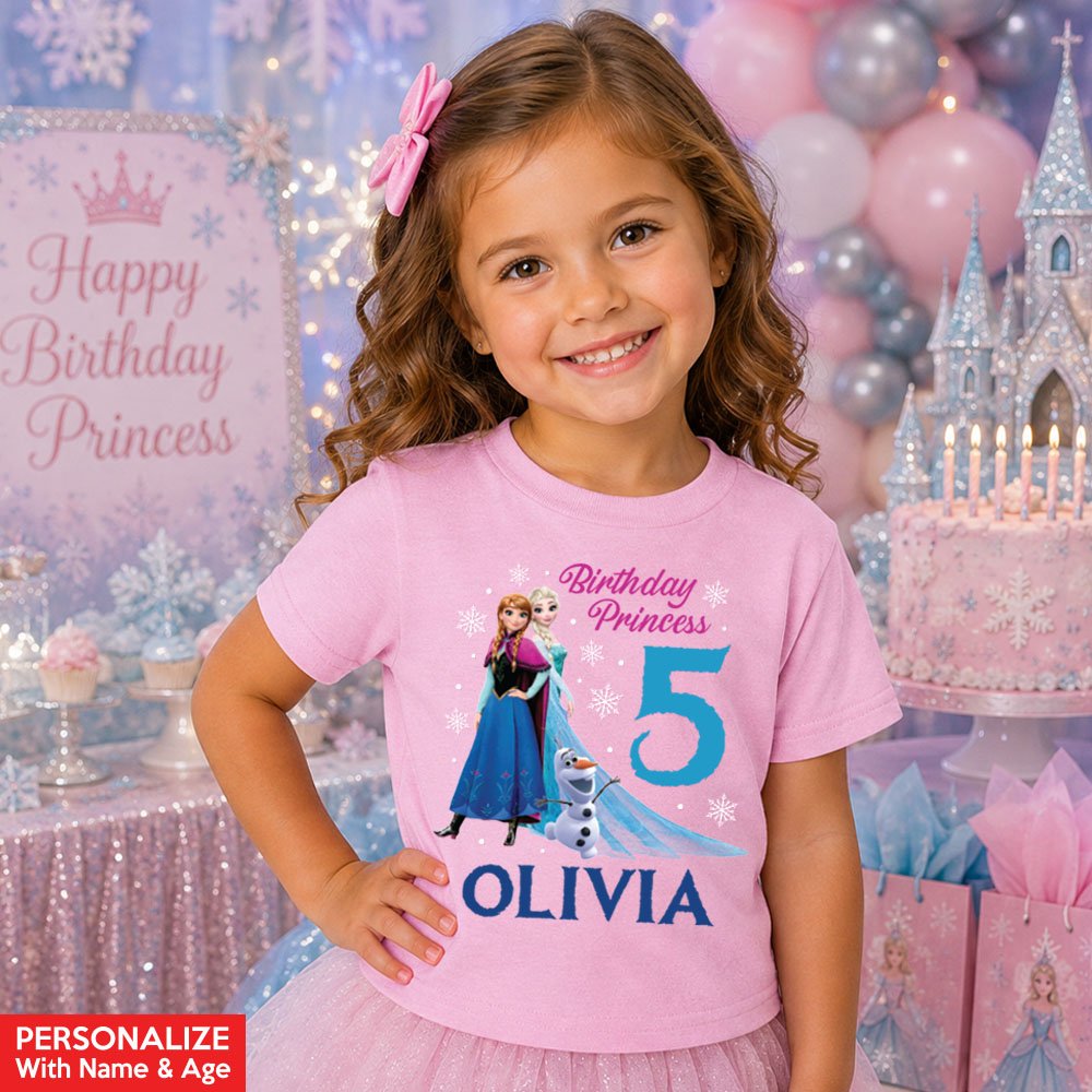 Frozen Birthday Princess Personalized Light Pink Toddler T-shirt