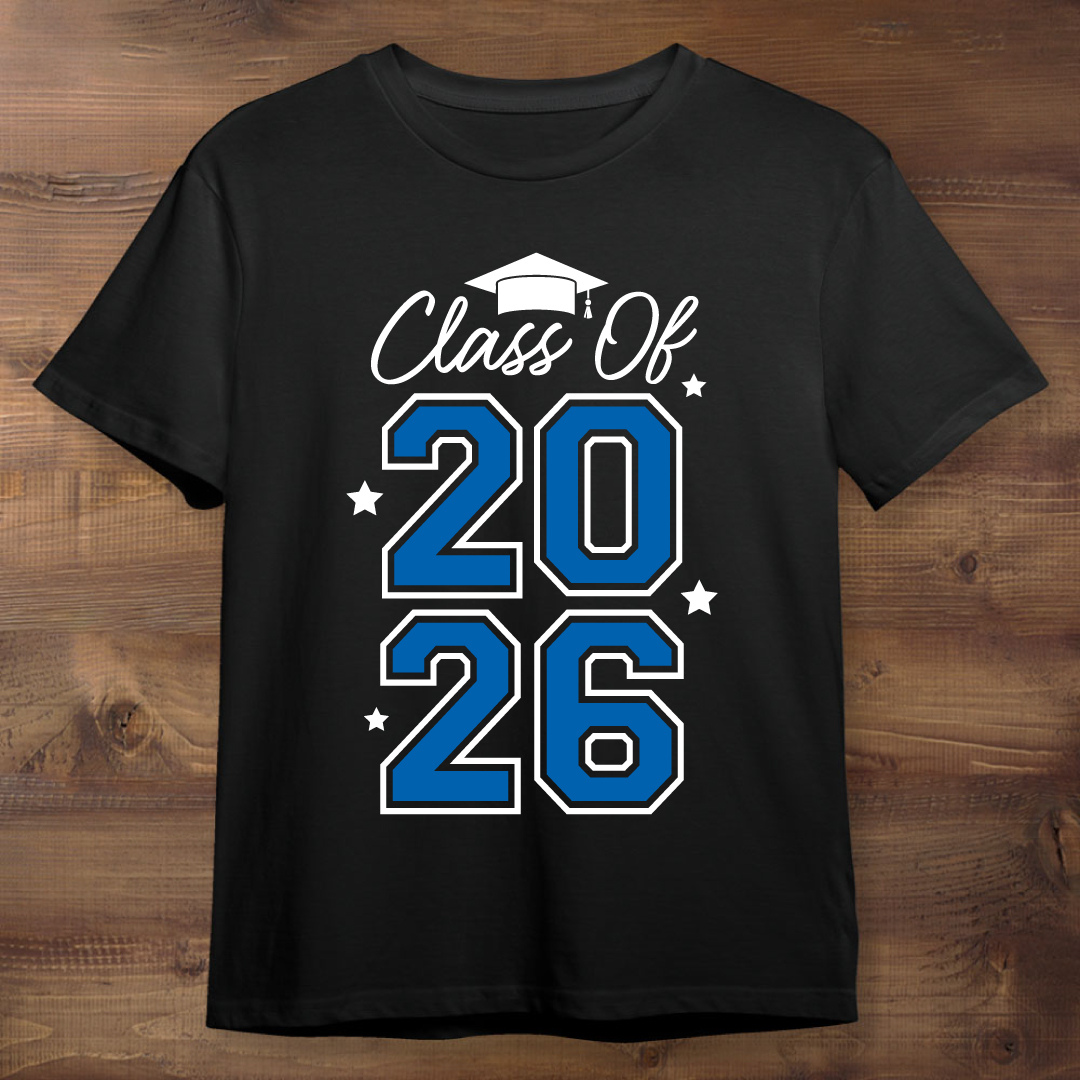 Blue Class of 2026 Graduation Black T-shirt