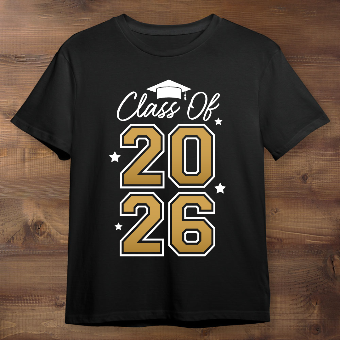 Gold Class of 2026 Graduation Black T-shirt
