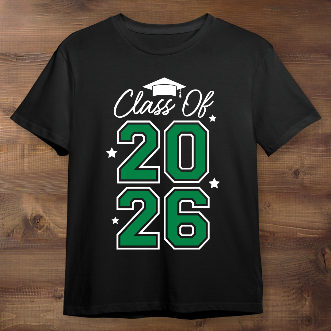 Green Class of 2026 Graduation Black T-shirt