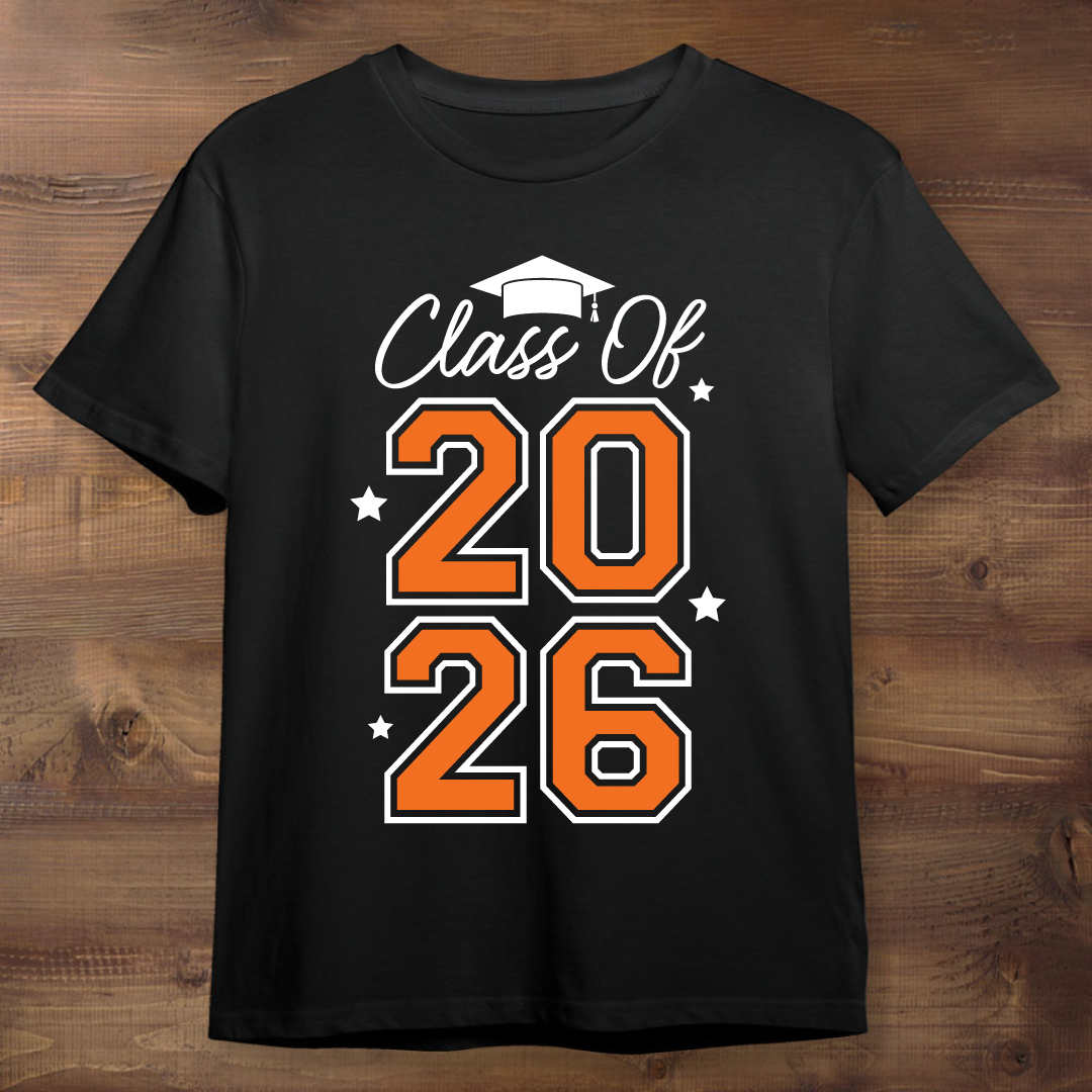 Orange Class of 2026 Graduation Black T-shirt