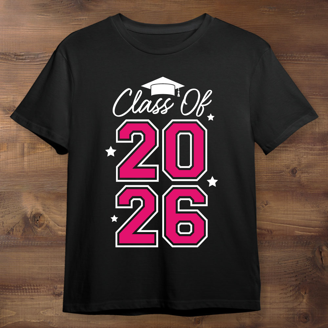 Pink Class of 2026 Graduation Black T-shirt