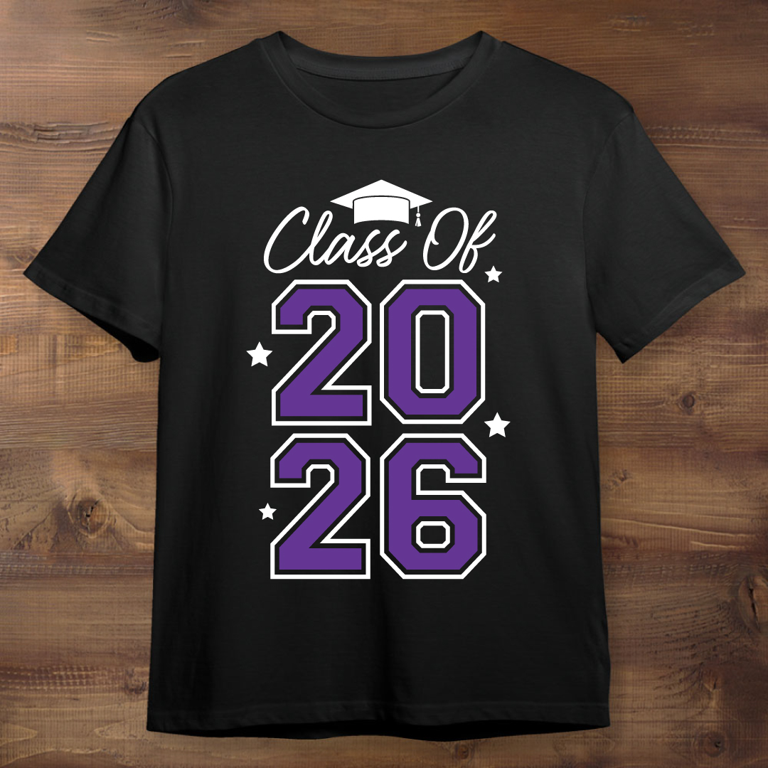 Purple Class of 2026 Graduation Black T-shirt
