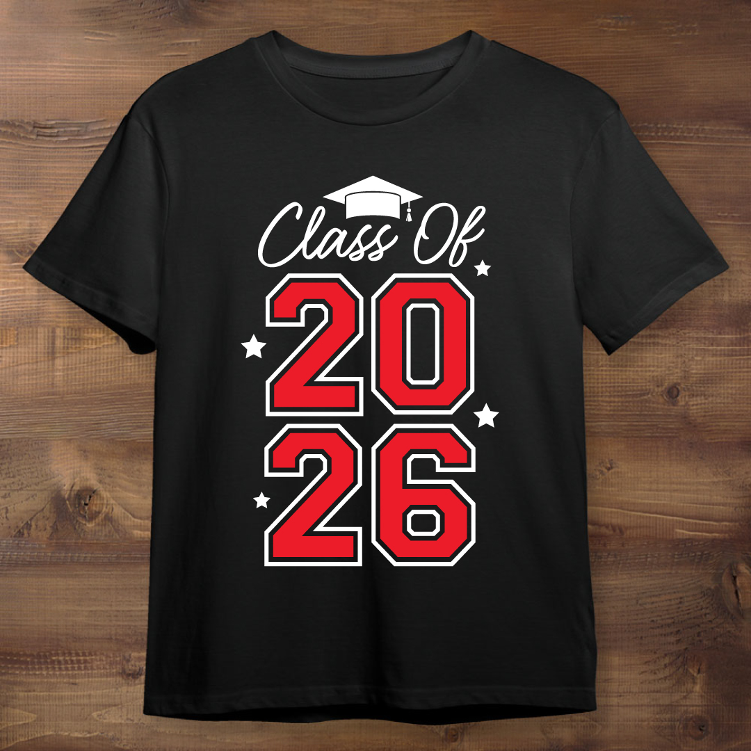 Red Class of 2026 Graduation Black T-shirt