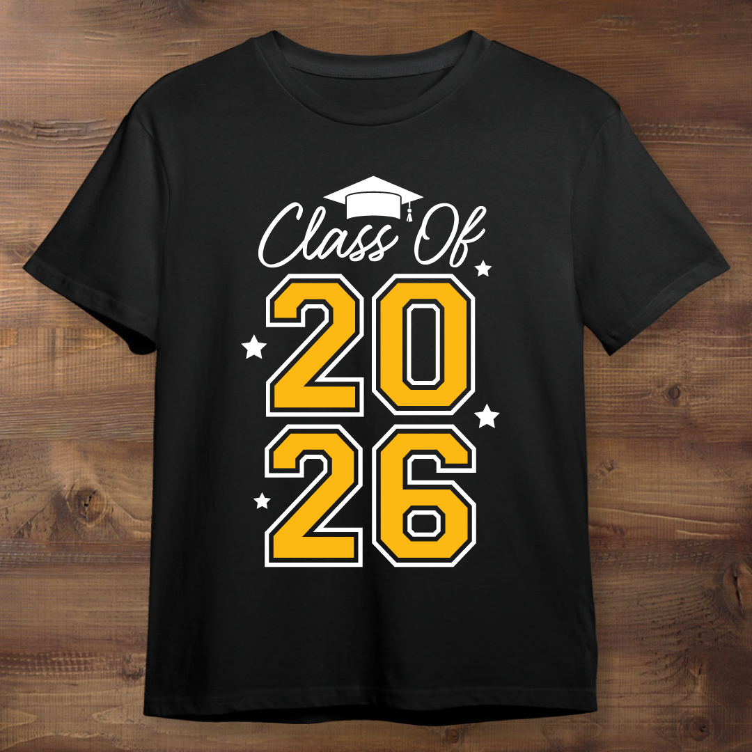 Yellow Class of 2026 Graduation Black T-shirt
