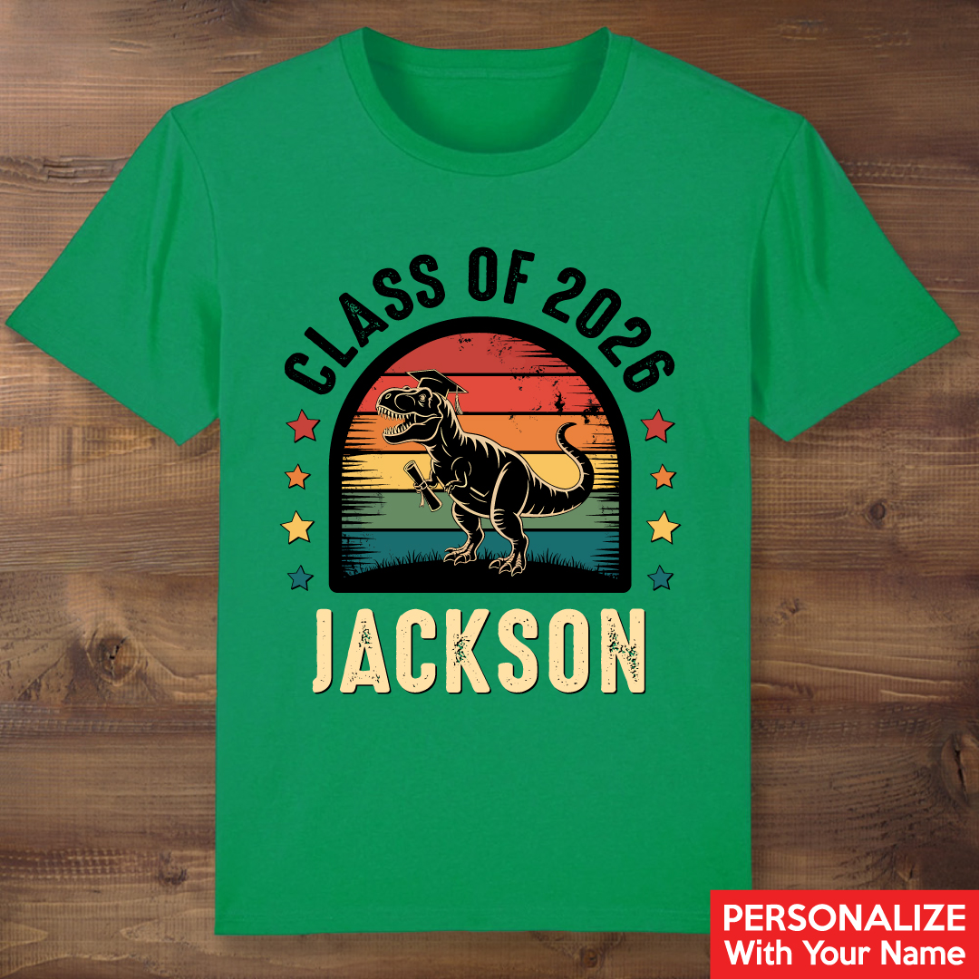 Dino 2026 Grad Personalized Green T-shirt