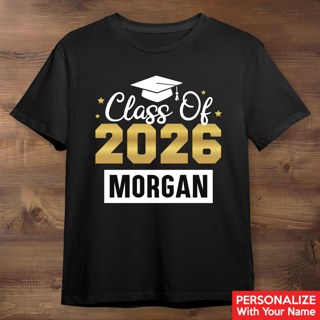 Class of 2026 Gold Personalized Black T-shirt
