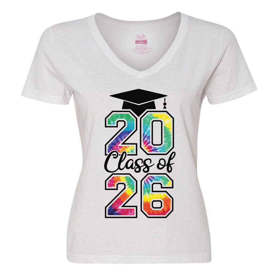 Class of 2026 Tie Dye V-Neck T-shirt- Choose Size