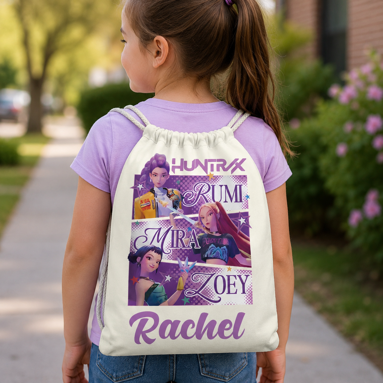K-Pop Huntrix Girls Personalized Name Drawstring Backpack