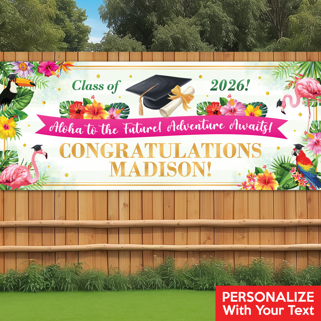 Luau Grad Party PERSONALIZED Giant Vinyl Banner