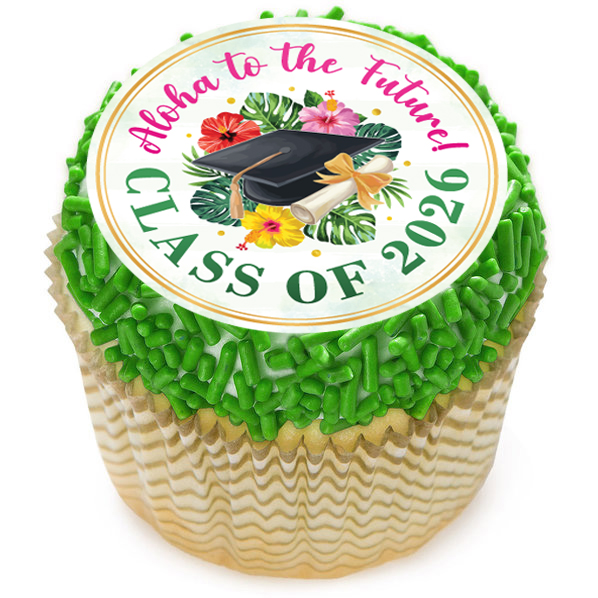 Luau Grad 2026 Cupcake Icing Toppers 12pk