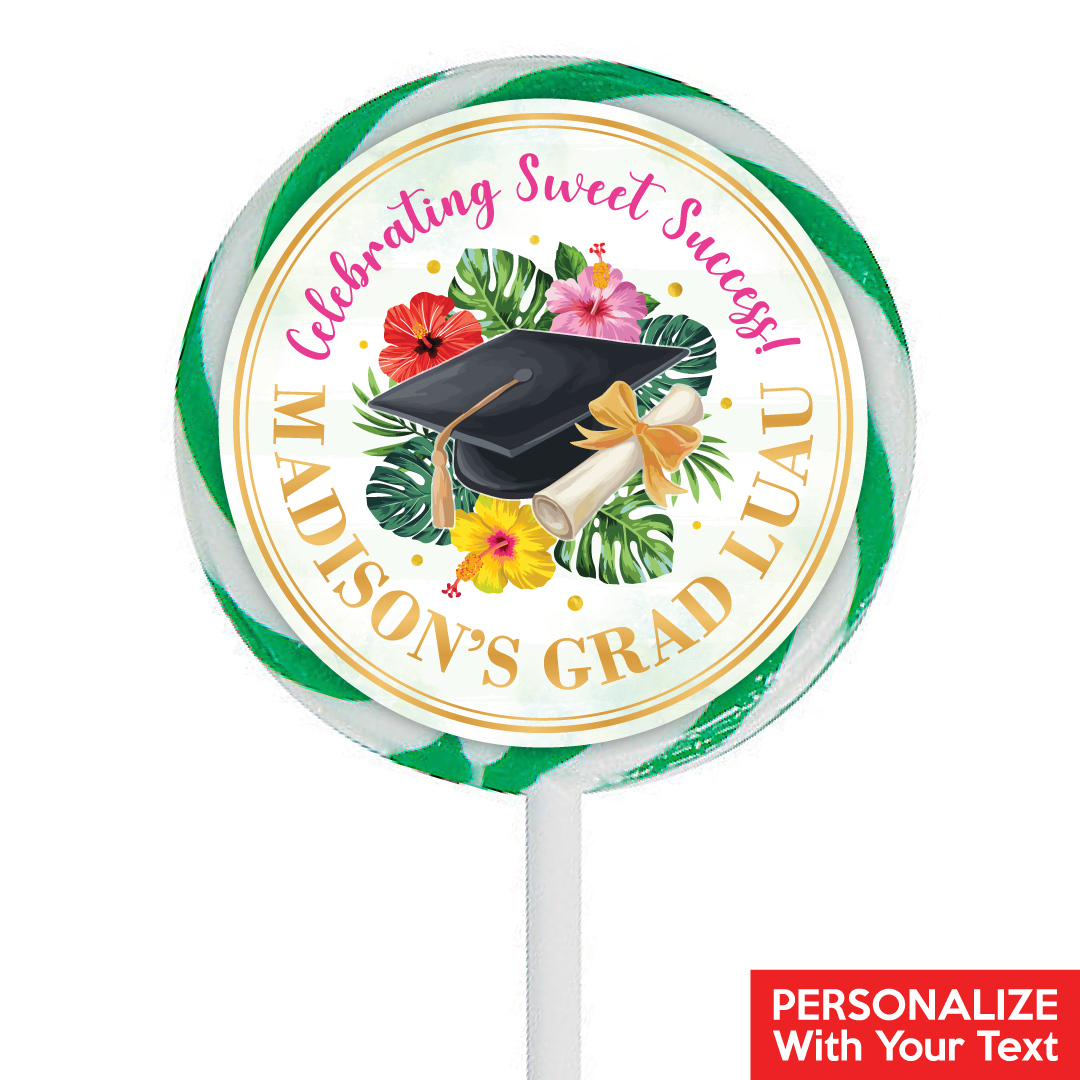 Luau Grad PERSONALIZED Lollipops - 12 Pk