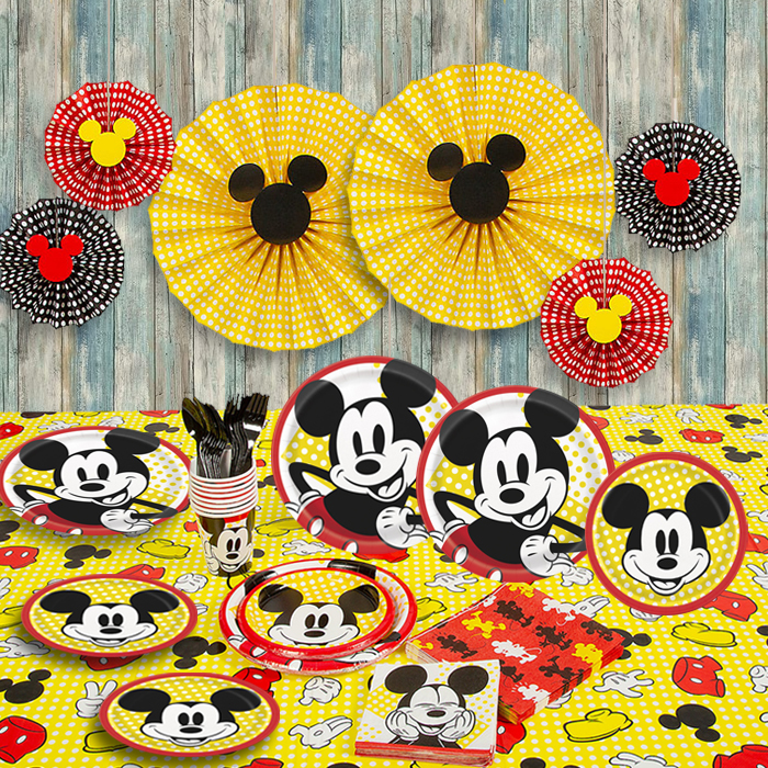 Mickey Themed 1st Birthday Party Supplies - Mickey and Minnie Party  Decorations Welcome Sign Door Hanger Black Red Yellow for First Birthday 
