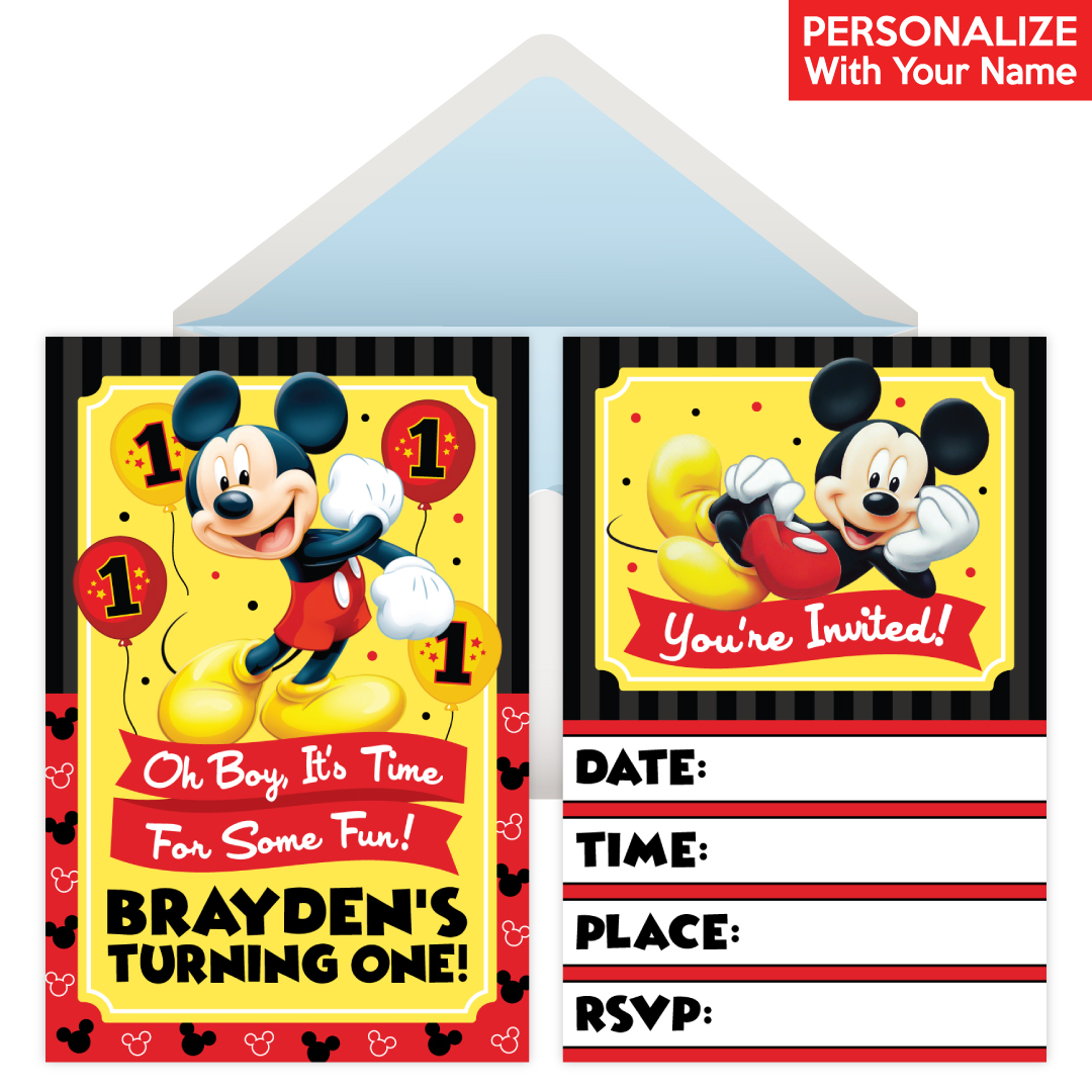 Mickey 1st Birthday Invitations - 8 Pk