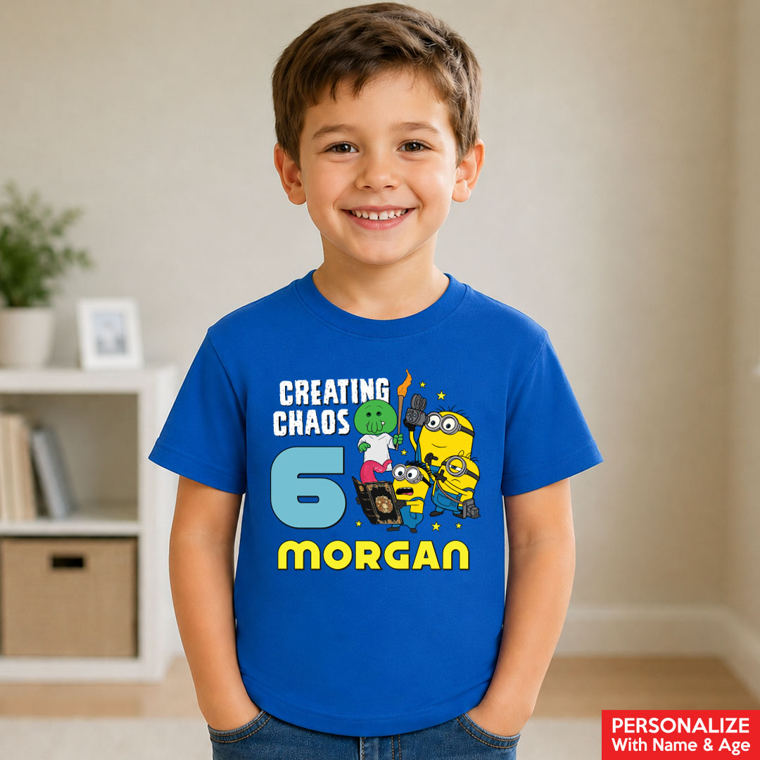 Minions & Monsters Birthday Personalized Blue T-shirt