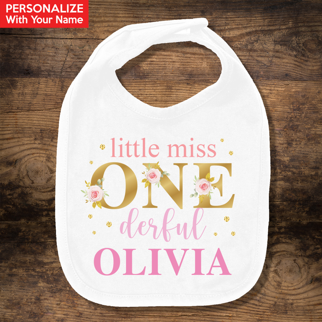 Miss Onederful Floral PERSONALIZED Bib