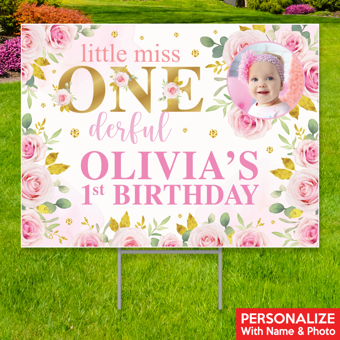 Little Miss Onederful PERSONALIZED PHOTO Yard Sign