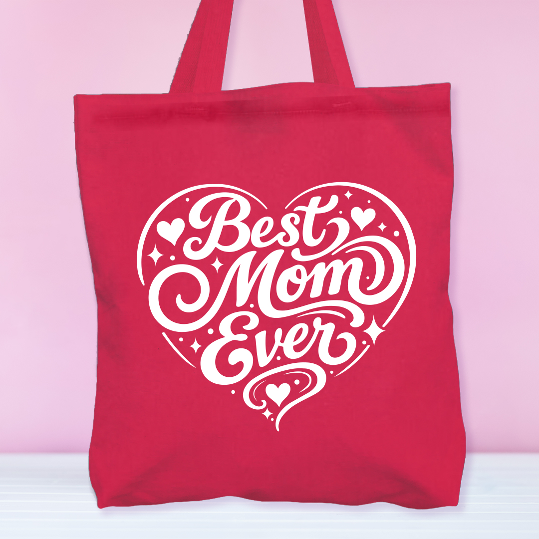 Mother's Day Best Mom Ever BIG 41cm Hot Pink Cotton Tote Bag