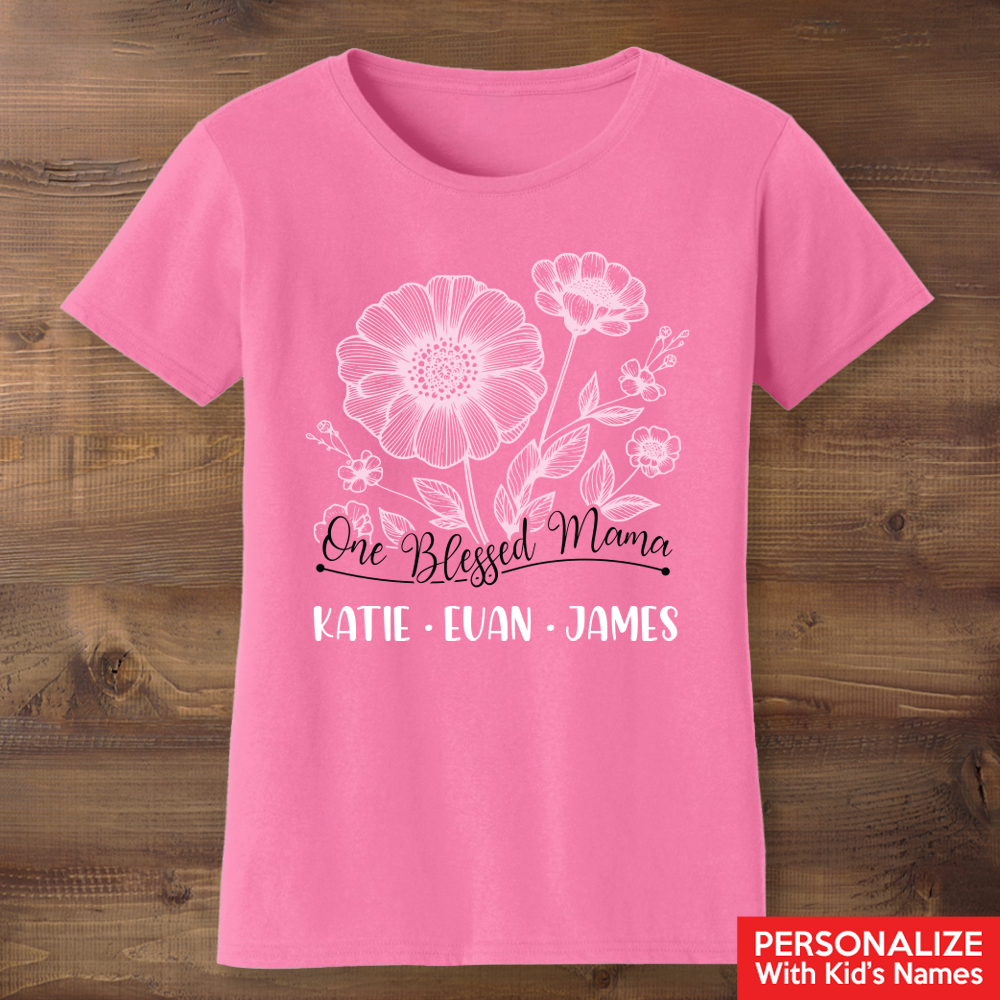 Blessed Mama Personalized Pink T-shirt- Choose Size