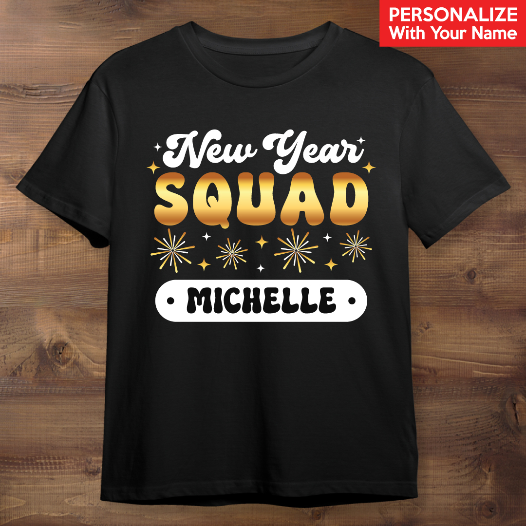 New Years Squad Personalized Black T-shirt