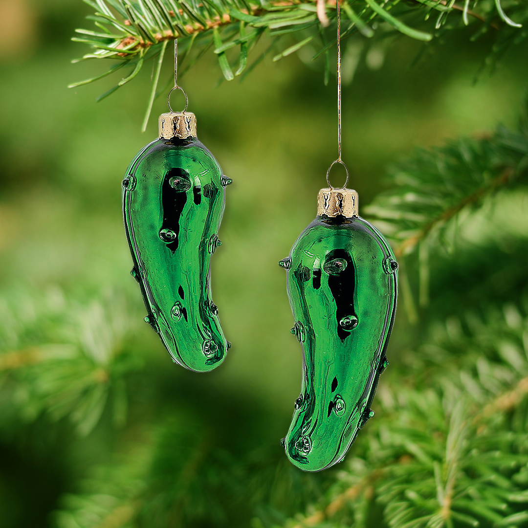 Legend of the Pickle Glass Christmas Ornaments w/ Cards 12 Pk