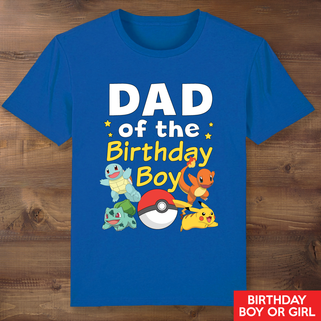 Pokemon Dad of the Birthday Child Blue T-shirt
