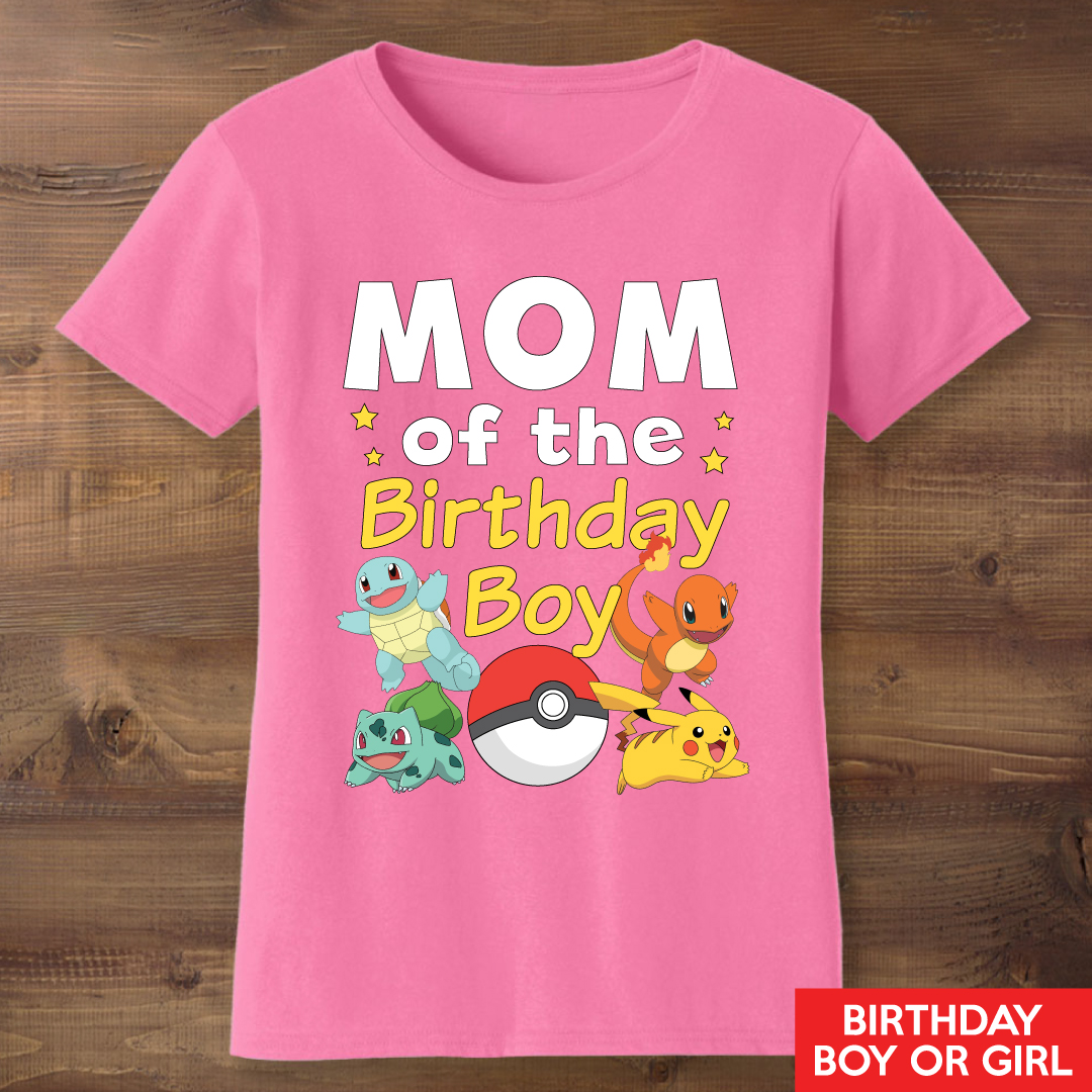 Pokemon Mom of the Birthday Child Pink T-shirt