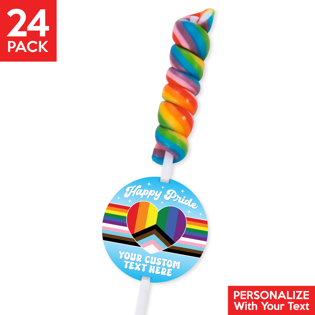 Pride Heart Personalized Rainbow Twisty Pops w/ Cards 24PK