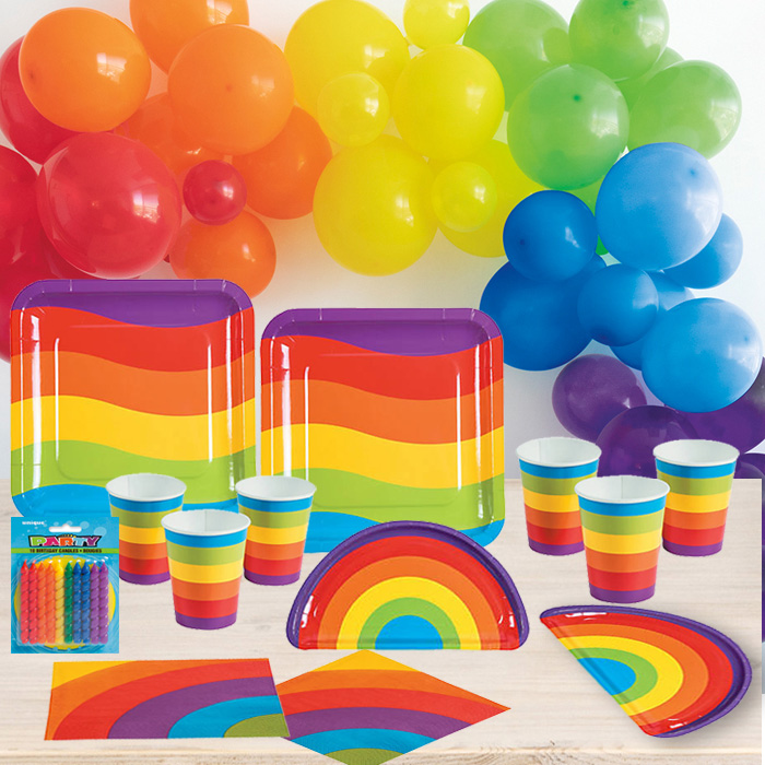 Rainbow Decorations Party Backdrop with 6 Rolls Rainbow Streamers and 42 Pcs Rainbow Balloons for Birthday Party Supplies Girl Colorful Rainbow