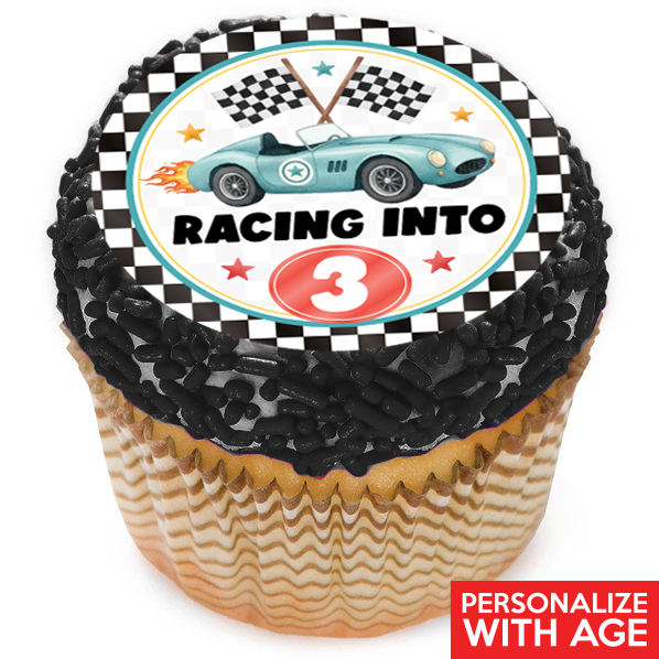Racing Watercolour CUSTOM AGE Cupcake Icing Toppers 12pk